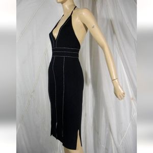 Herve Leger Black Neoprene Car Wash Dress with White Stitching